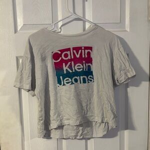 Calvin Klein White Tee with Pink and Blue Logo